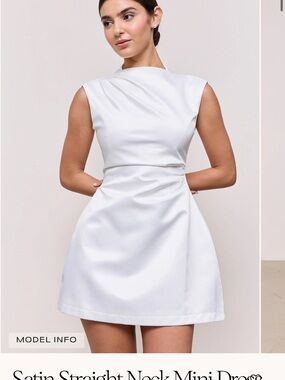 Bridal White Satin Mini Dress with Straight Neck